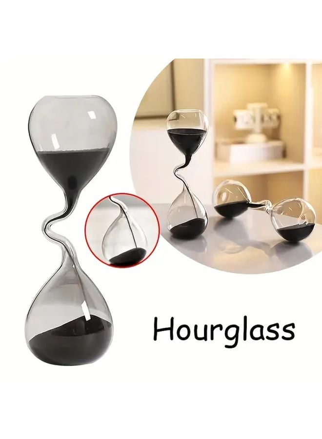Modern Black Hourglass Sand Timer 1pc Curved Design Table Decor For Home Office - Image 2