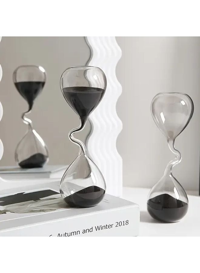 Modern Black Hourglass Sand Timer 1pc Curved Design Table Decor For Home Office - Image 5