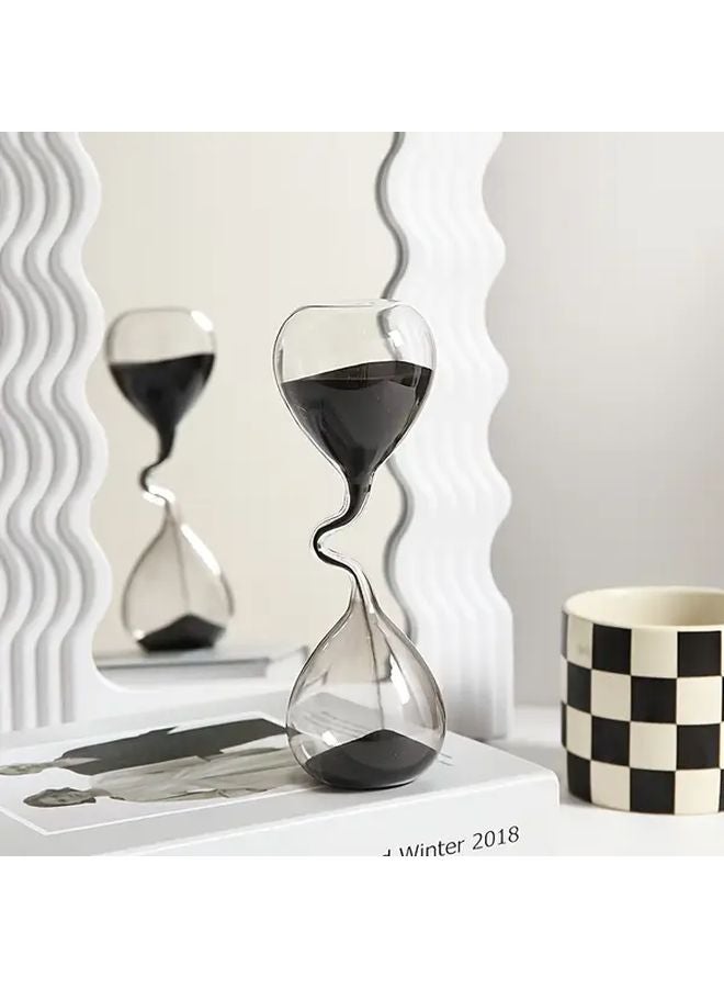 Modern Black Hourglass Sand Timer 1pc Curved Design Table Decor For Home Office - Image 3