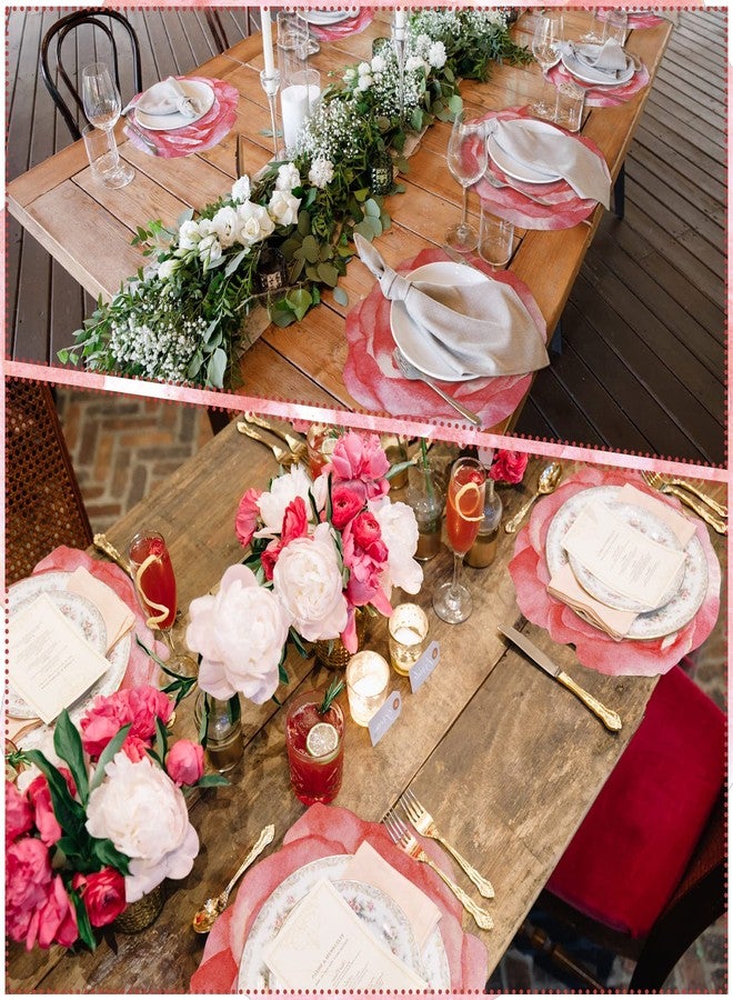 Teling 50 Pcs Pink Floral Paper Placemats 13 Inch Disposable Flower Placemats Bulk for Wedding Tea Birthday Bridal Baby Shower Party Supplies Dining Table Setting Decoration - Image 3