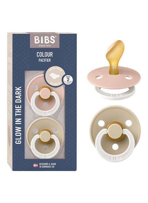 Colour Anatomical Pacifier 2-Pack Size 2 Latex – Blush GLOW / Vanilla GLOW (6-18 Months)