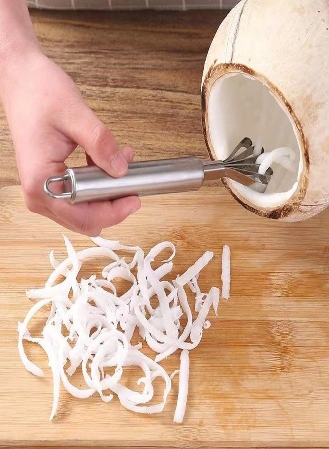 HPMAISON 2 Pieces Stainless Steel Coconut Scraper Durable Coconut Meat Removal Multi-Purpose coconut shell Opener Melon Scraper Meat Removal for Safe Fruit Seed peel tool Meat Graters Peelers And Slicers - Image 2