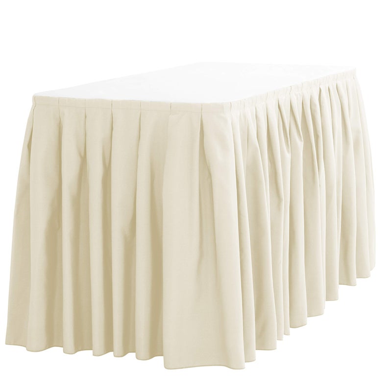 LTC LINENS LTC LINENS Table Skirt for 4 Feet Rectangular or 48 Inch Round Table  14 ft Ivory Pleated Table Skirting Cloth Polyester for Banquet Wedding