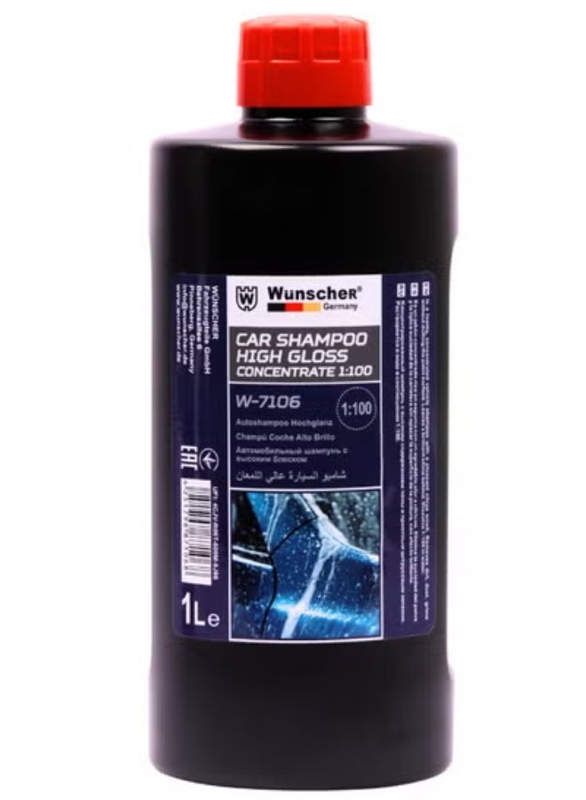 Wunscher Car Shampoo Car Wash Shampoo Wunscher High Gloss Concentrate 1:100 With Thick Foam, Citrus Scent And Paint Protection, 1L, W-7106 - Image 1
