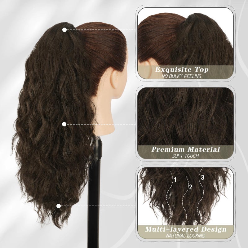 BARSDAR Brown Ponytail Extension - 18 Inch Claw Clip Ponytail Hair Extensions for Women - Curly Wavy Claw Clip in Ponytails Synthetic Fake Pony Tail Hairpieces Daily - Dark Brown - Image 4