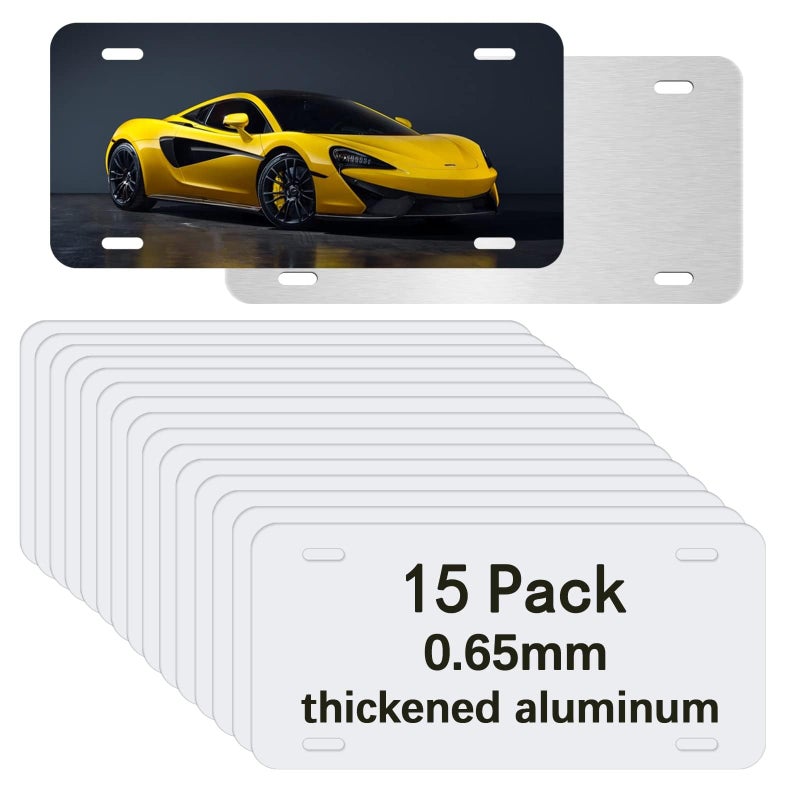 OKBA 15 PCS Sublimation License Plate Blanks, Metal Aluminum car Tag White, Thermal Transfer DIY Custom Picture Design for car license plate - Image 1