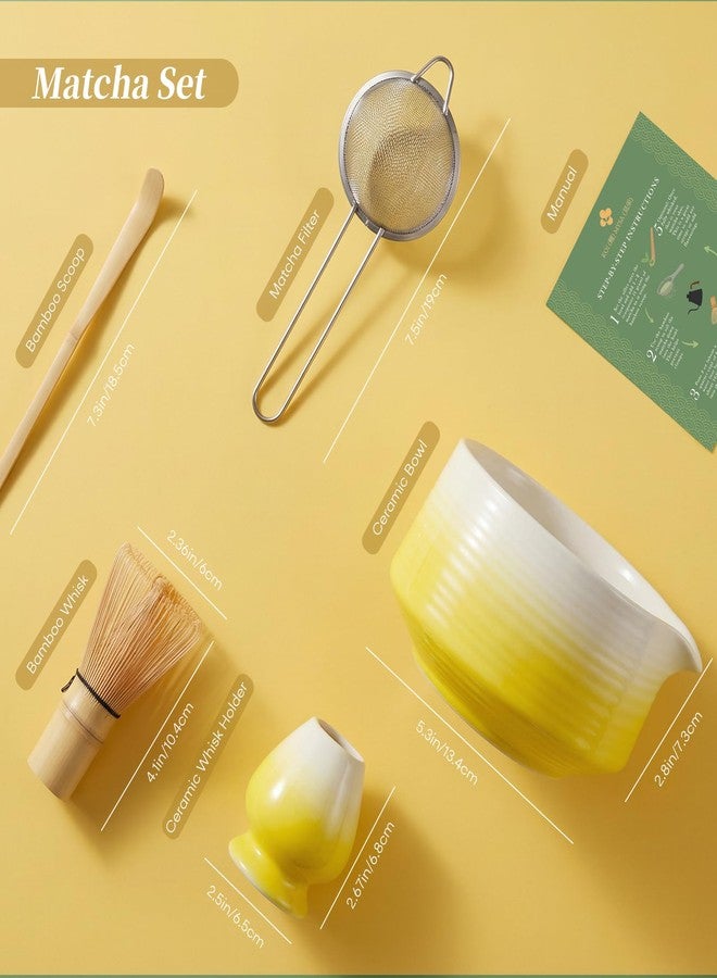 Koimysa Matcha Whisk Set, Matcha Bowl with Spout and Handcrafted Bamboo Chasen, Stainless Steel Sifter, Matcha Whisk Holder and Bamboo Scoop, Matcha Tea Kit for Matcha Tea Ceremony, Yellow - Image 3