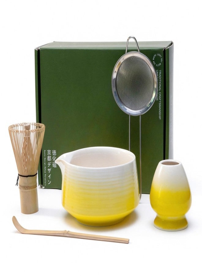 Koimysa Matcha Whisk Set, Matcha Bowl with Spout and Handcrafted Bamboo Chasen, Stainless Steel Sifter, Matcha Whisk Holder and Bamboo Scoop, Matcha Tea Kit for Matcha Tea Ceremony, Yellow - Image 1