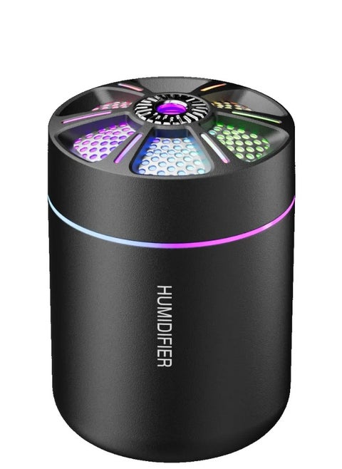 Mini Air Humidifier and Diffuser with 6 Different Lights and 2 Mist Modes for Car and Living Room, 180ml Capacity, black