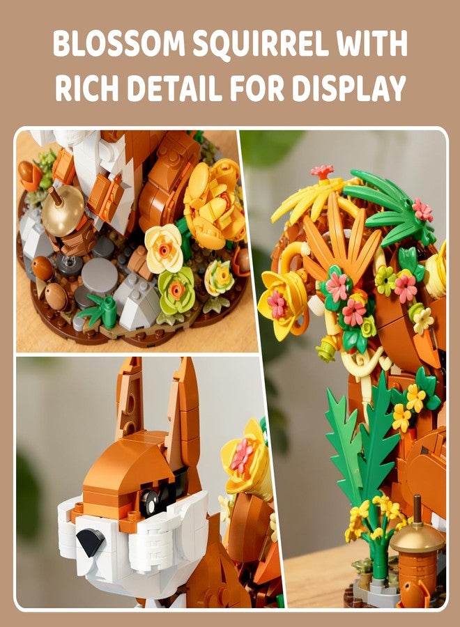 Mov stone Squirrel and Flower Building Set, Cute Animals Plant Model Ideas Birthday Gift - Compatible with Lego Flower (737pcs) - Image 2