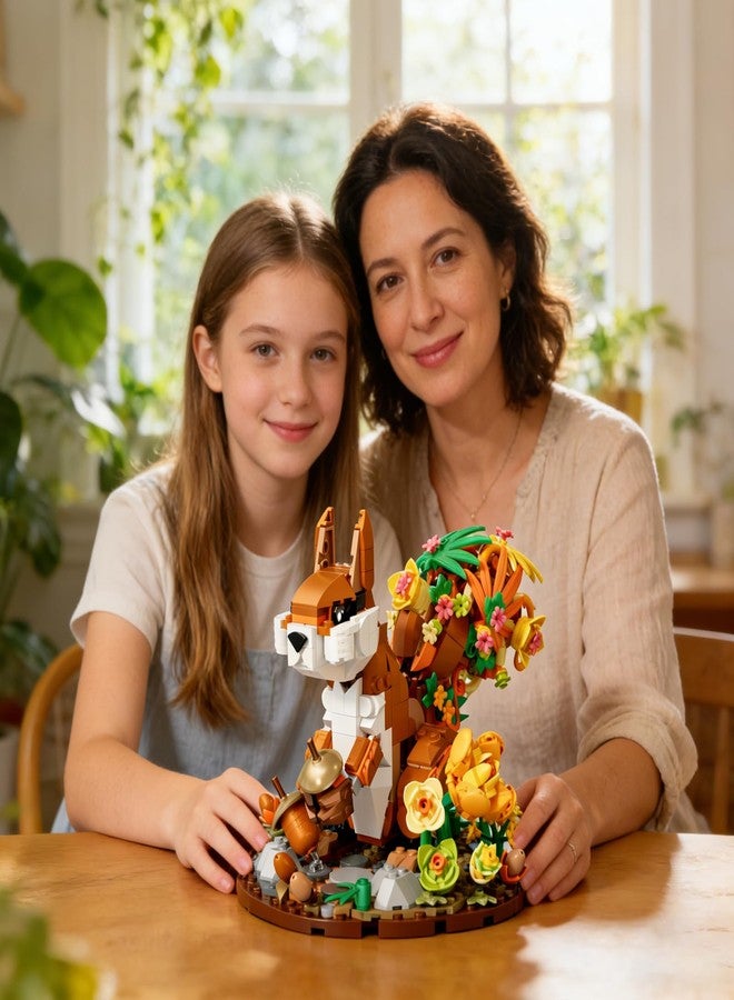 Mov stone Squirrel and Flower Building Set, Cute Animals Plant Model Ideas Birthday Gift - Compatible with Lego Flower (737pcs) - Image 5
