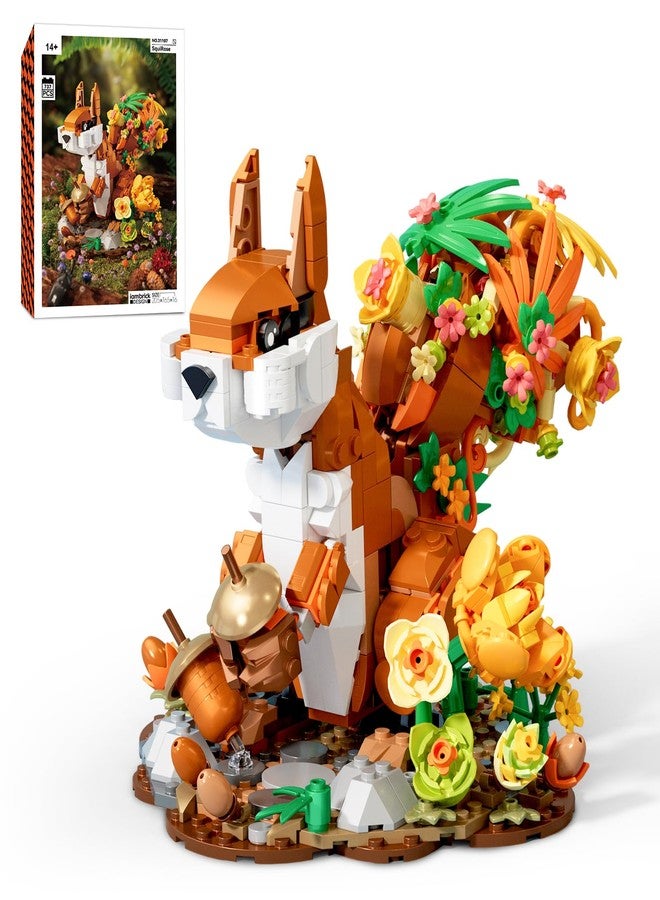 Mov stone Squirrel and Flower Building Set, Cute Animals Plant Model Ideas Birthday Gift - Compatible with Lego Flower (737pcs) - Image 1