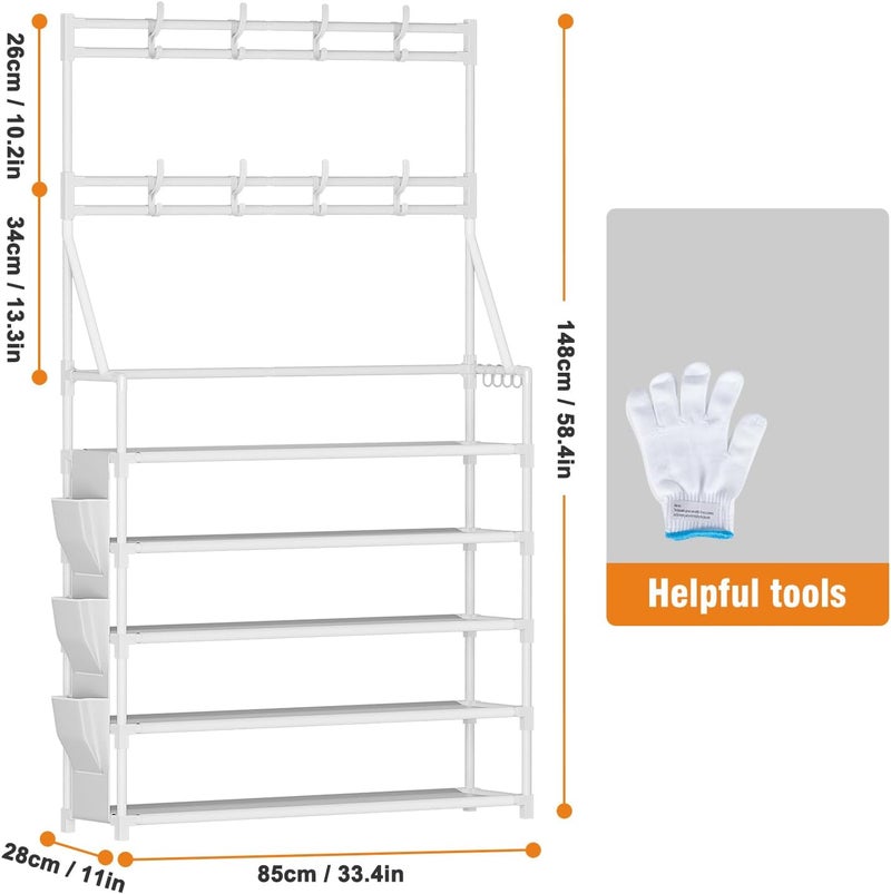 OYREL Shoe Rack 5 Tier Shoe Racks Organizer 20-25 Pairs Shoes Rack for Closet Entrance Shoe Storage Organizer with Hooks and Side Pocket Entryway Shoe Holder Space Saving Free Standing Shoe Racks - Image 3