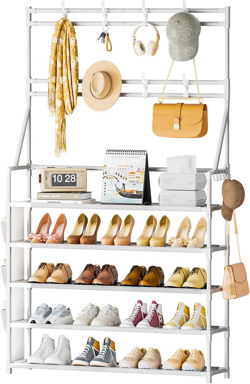 OYREL Shoe Rack 5 Tier Shoe Racks Organizer 20-25 Pairs Shoes Rack for Closet Entrance Shoe Storage Organizer with Hooks and Side Pocket Entryway Shoe Holder Space Saving Free Standing Shoe Racks - Image 1