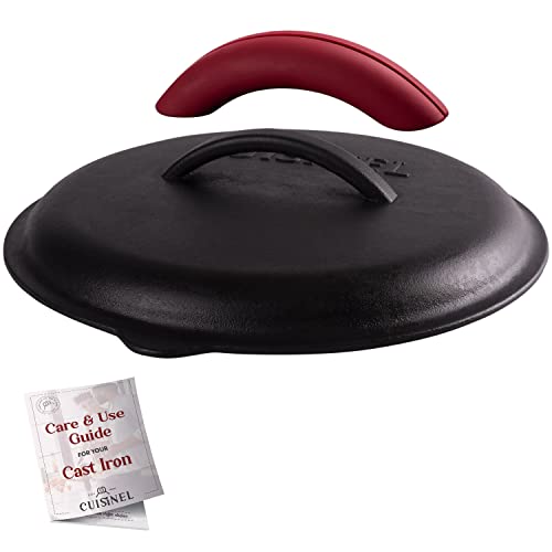 Cuisinel Cast Iron Lid - Fits 12"-Inch / 30.48-cm Lodge Skillet Frying Pans or Braiser + Silicone Handle Holder + Care Guide - Pre-Seasoned Replacement Cover - Indoor/Outdoor, Oven, Fire, BBQ Safe - Image 1