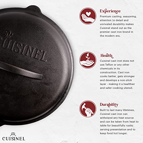 Cuisinel Cast Iron Lid - Fits 12"-Inch / 30.48-cm Lodge Skillet Frying Pans or Braiser + Silicone Handle Holder + Care Guide - Pre-Seasoned Replacement Cover - Indoor/Outdoor, Oven, Fire, BBQ Safe - Image 3