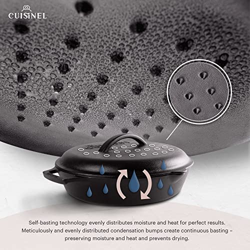 Cuisinel Cast Iron Lid - Fits 12"-Inch / 30.48-cm Lodge Skillet Frying Pans or Braiser + Silicone Handle Holder + Care Guide - Pre-Seasoned Replacement Cover - Indoor/Outdoor, Oven, Fire, BBQ Safe - Image 4