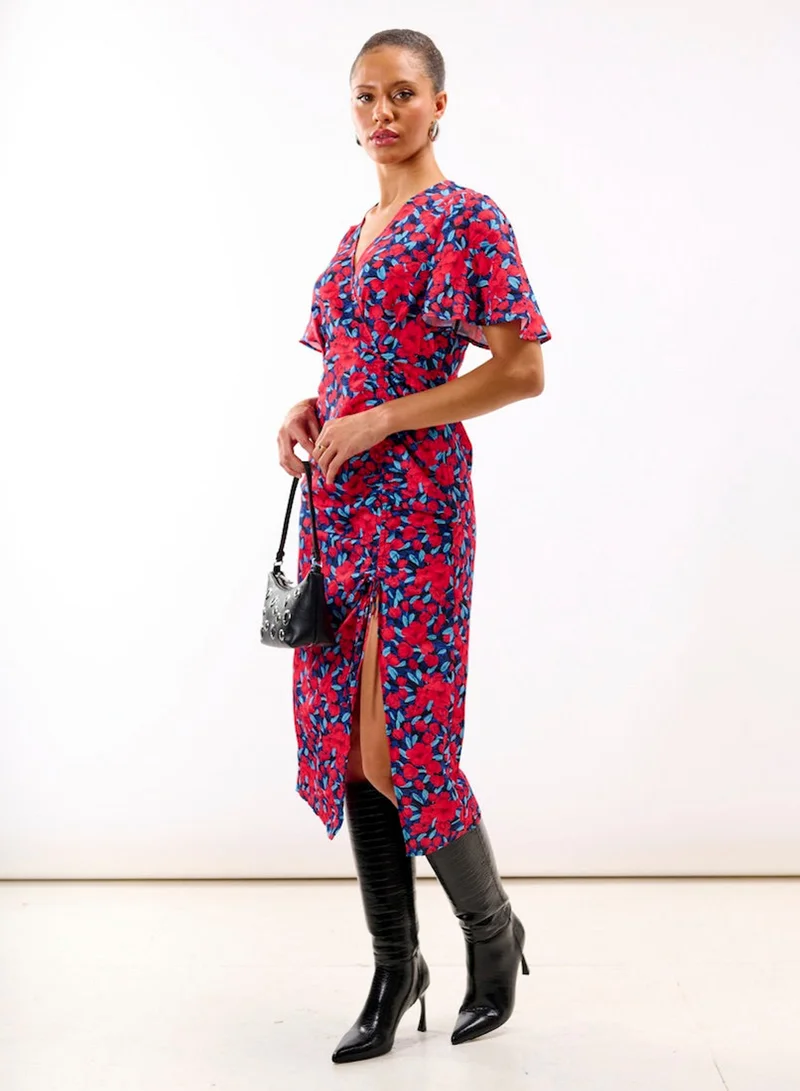 نيدز نو ليبل Red Floral Wrap Midi Dress