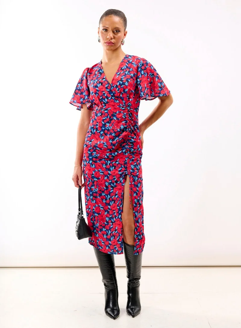 Needs No Label  Red Floral Wrap Midi Dress for Women | Best Price UAE