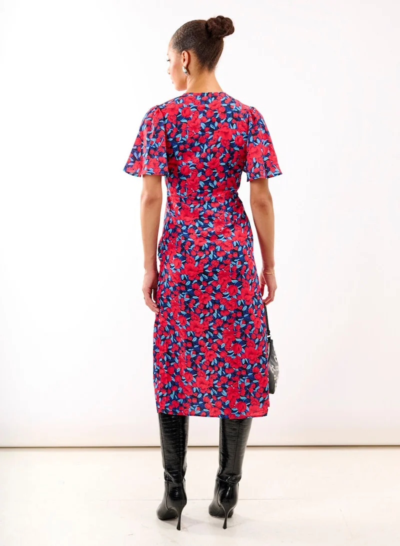 Needs No Label  Red Floral Wrap Midi Dress for Women | Best Price UAE
