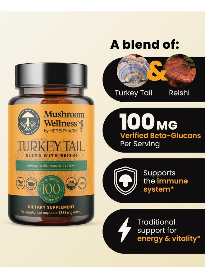 HERB PHARM مزيج فطر ويلنس ذيل الديك الرومي مع ريشي: كبسولات فطر ذيل الديك الرومي وريشي العضوية، مكمل مسحوق الفطر، دعم المناعة والطاقة والحيوية التقليدي، 90 كبسولة نباتية - Image 2