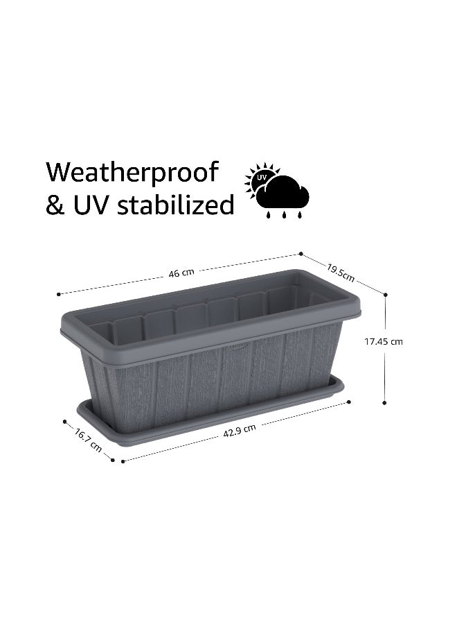 Cosmoplast 18" Cedargrain Rectangular Planter with Tray (Grey)  - Image 5