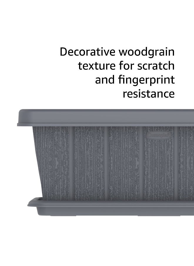 Cosmoplast 18" Cedargrain Rectangular Planter with Tray (Grey)  - Image 2