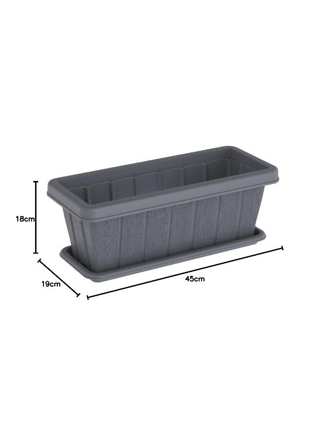 Cosmoplast 18" Cedargrain Rectangular Planter with Tray (Grey)  - Image 3