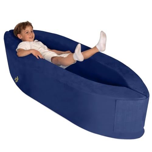 TED KANGAROO Sensory Chair for Kids — Sensory Soft Canoe for Children – Deluxe Adjustable Compression Peapod Foam Dark Blue - Image 1