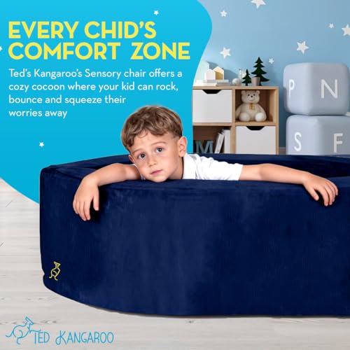 TED KANGAROO Sensory Chair for Kids — Sensory Soft Canoe for Children – Deluxe Adjustable Compression Peapod Foam Dark Blue - Image 4