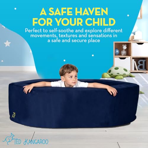 TED KANGAROO Sensory Chair for Kids — Sensory Soft Canoe for Children – Deluxe Adjustable Compression Peapod Foam Dark Blue - Image 2