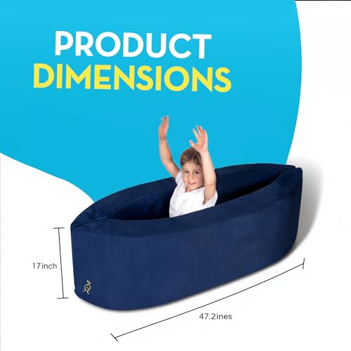 TED KANGAROO Sensory Chair for Kids — Sensory Soft Canoe for Children – Deluxe Adjustable Compression Peapod Foam Dark Blue - Image 5