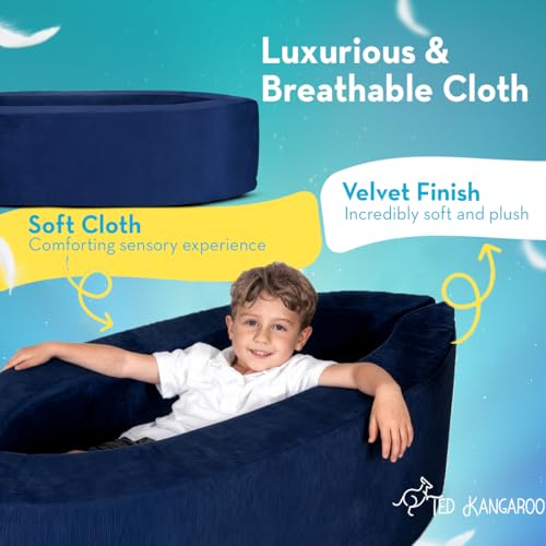 TED KANGAROO Sensory Chair for Kids — Sensory Soft Canoe for Children – Deluxe Adjustable Compression Peapod Foam Dark Blue - Image 3
