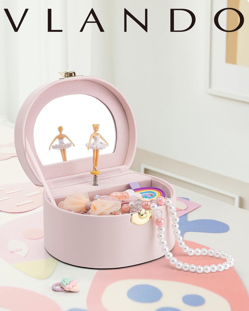 Vlando Kid Music Box with Ballerina for Girls - Musical Jewelry Box for Birthday Bedroom Decor - Birthday for Girls Ages 4 5 6 7 8-12 Year Old - Light Pink - Image 3