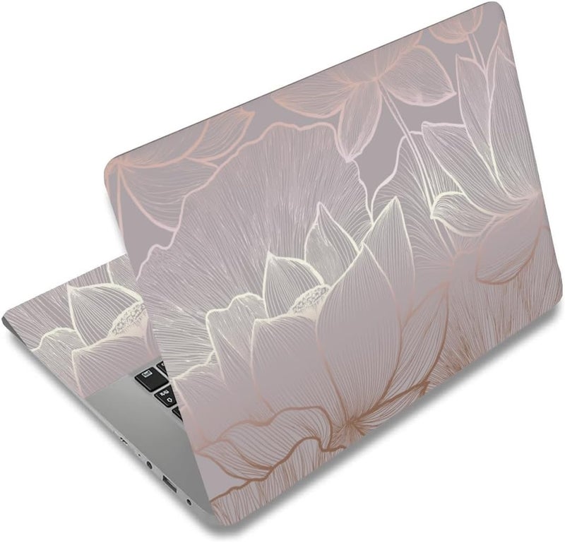 ملصق غلاف لابتوب SUPERDANT بخطوط ذهبية وزهرة اللوتس، ديكال زهور، ملصق عالمي لأجهزة اللابتوب والدفاتر، مقاسات 12 13 13.3 14 15 15.4 15.6 بوصة، ملصقات غلاف لابتوب من الفينيل قابلة للإزالة، واقي للدفاتر - Image 1