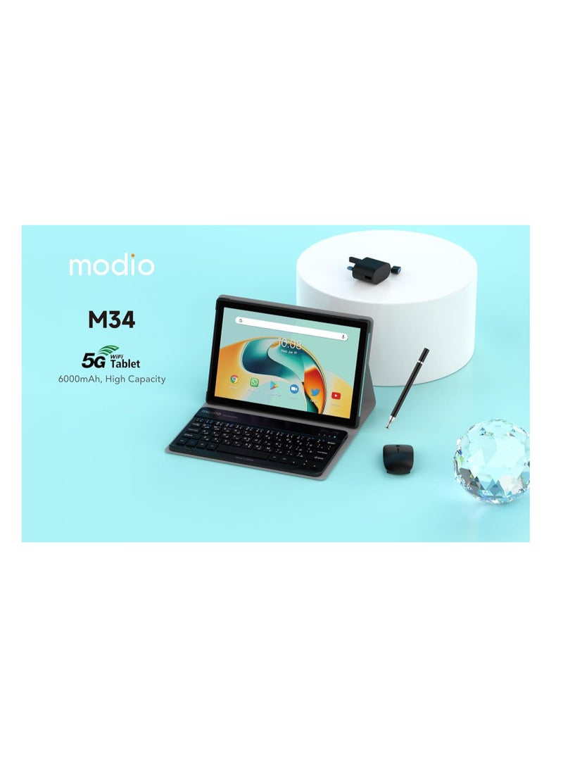 موديو جهاز لوحي موديو M34 بشاشة عالية الدقة مقاس 10.1 بوصة، وذاكرة وصول عشوائي (RAM) سعة 8 جيجابايت، وذاكرة تخزين داخلية سعة 512 جيجابايت، ونظام أندرويد، وشريحتي اتصال، ولوحة مفاتيح، وبطارية 6000 مللي أمبير/ساعة - ذهبي - Image 4