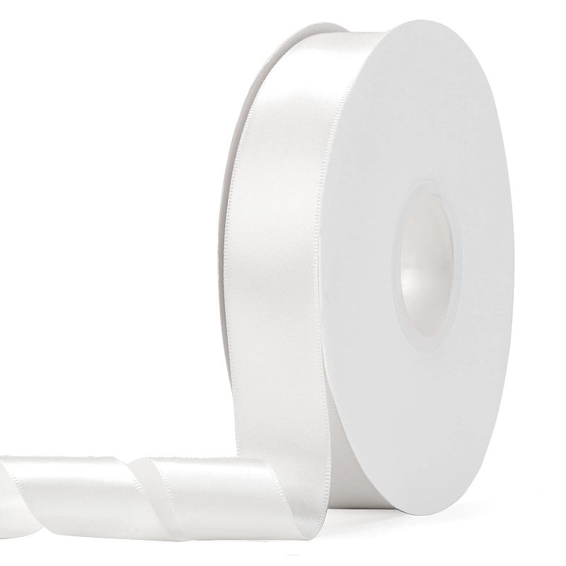 Ewaymado Satin Ribbon White Double Faced 1 X 50 Yards Fabric Ribbons Perfect for Wedding and Party DecorationGift Wrapping Sewing Crafts