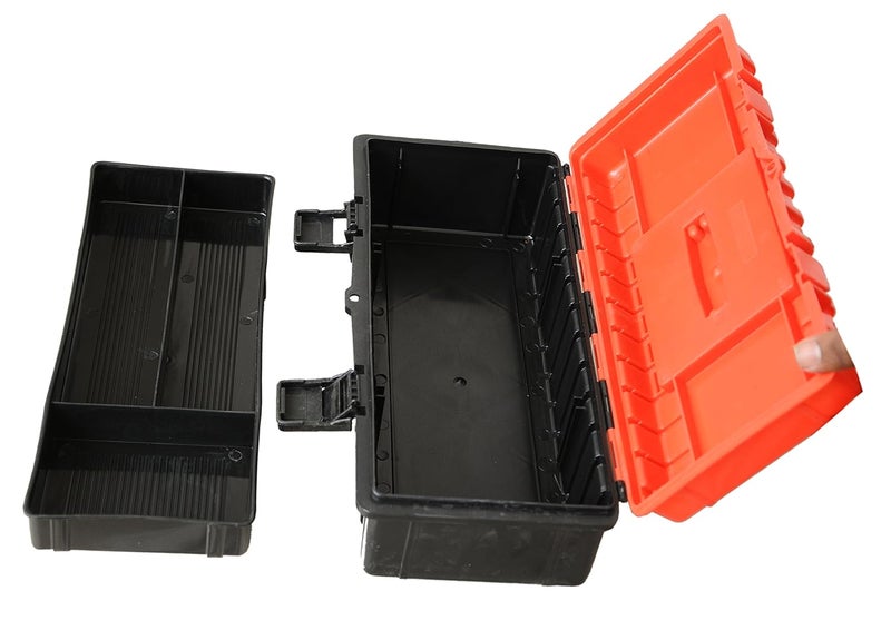 LEPOSE Plastic Empty Rectangular Tool Box with Organizer For Home Use (Standard Size, Orange and Black) - Image 2