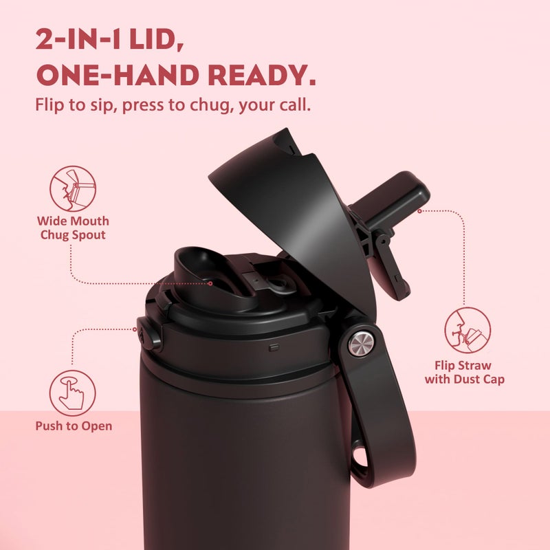 POWCAN 24 oz Stainless Steel Water Bottle: 2-in-1 Push-Button Spout & Quick-Flip Straw, Leakproof, Keep Cold 24Hrs, Fits Car Cup Holder, Insulated Water Bottle for Sports, Travel, School, Gift (Queen) - Image 2