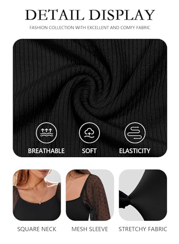 DOROSE Women's Long Sleeve Tops Lace Casual Blouses T Shirts Black Medium - Image 5