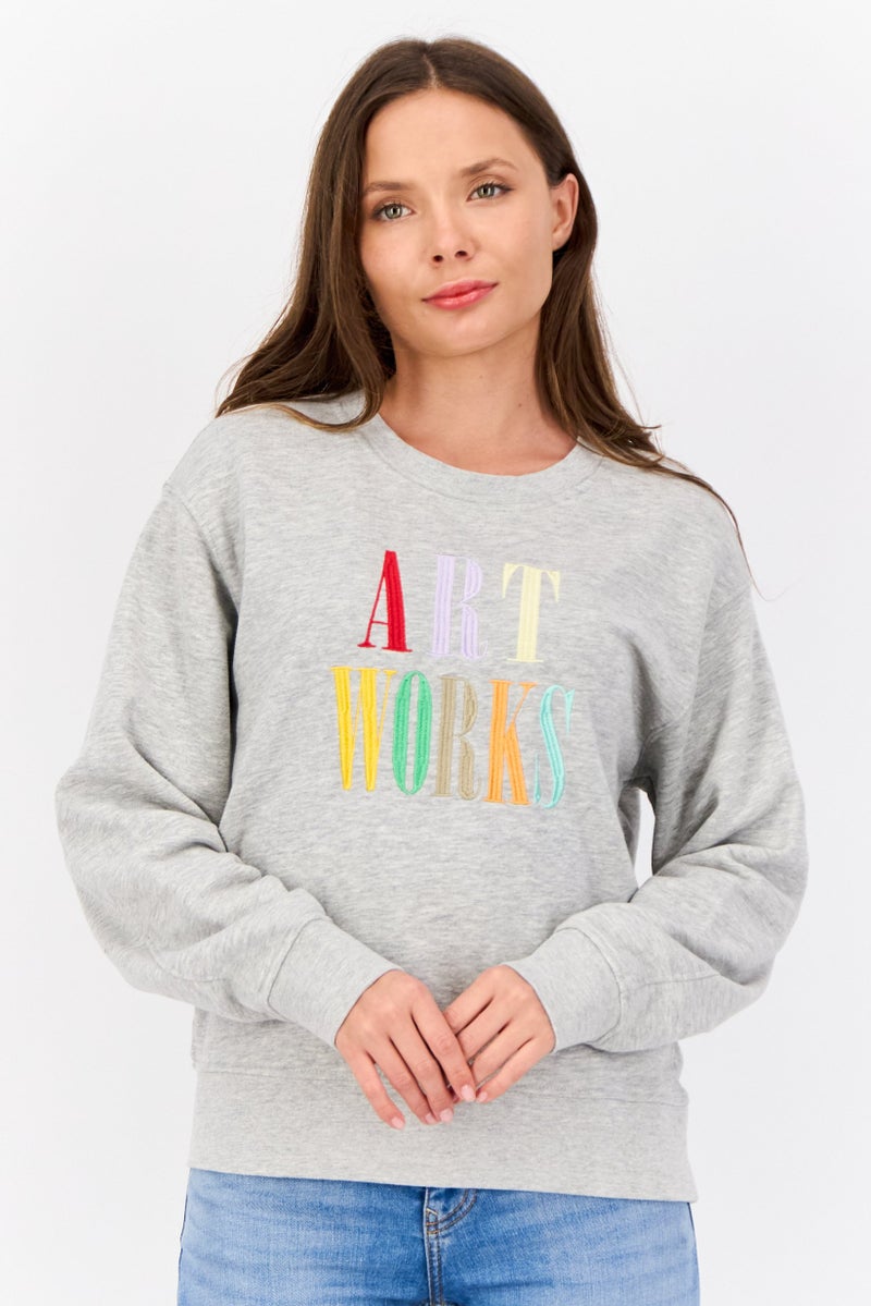 ESPRIT Women Crew Neck Embroidered Long Sleeves Sweatshirt, Grey - Image 1