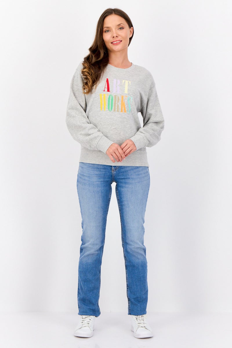 ESPRIT Women Crew Neck Embroidered Long Sleeves Sweatshirt, Grey - Image 3