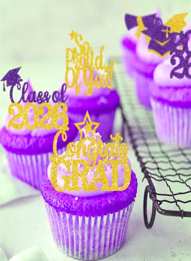 Gankbite Purple Gold Graduation Cupcake Toppers 36PCS Glitter Proud Of You Food Picks Congrats Grad Party Table Ideas - Image 4
