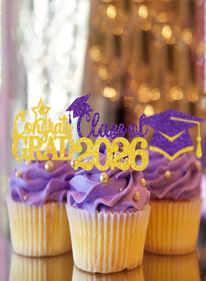 Gankbite Purple Gold Graduation Cupcake Toppers 36PCS Glitter Proud Of You Food Picks Congrats Grad Party Table Ideas - Image 3