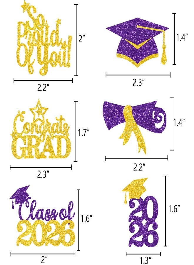 Gankbite Purple Gold Graduation Cupcake Toppers 36PCS Glitter Proud Of You Food Picks Congrats Grad Party Table Ideas - Image 2