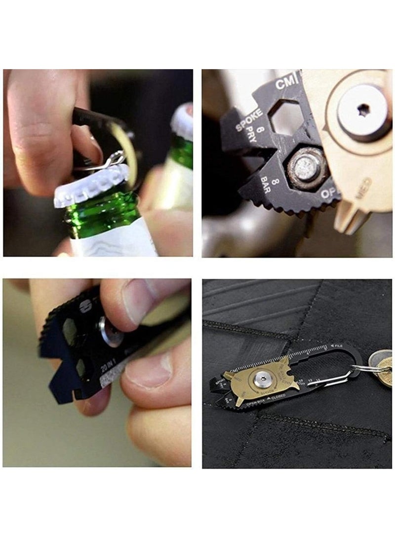 أدوات  متعددة الاستخدامات 20 في 1: حلقة تعليق، فتاحة زجاجات/علب/مسطرة/مفتاح ربط/مفك براغي/ملحق صيد/منظف أظافر/أداة سحب درج الأظافر، للاستخدام الخارجي/المنزلي، محمولة وقابلة للطي، سلسلة مفاتيح جيب - Image 1