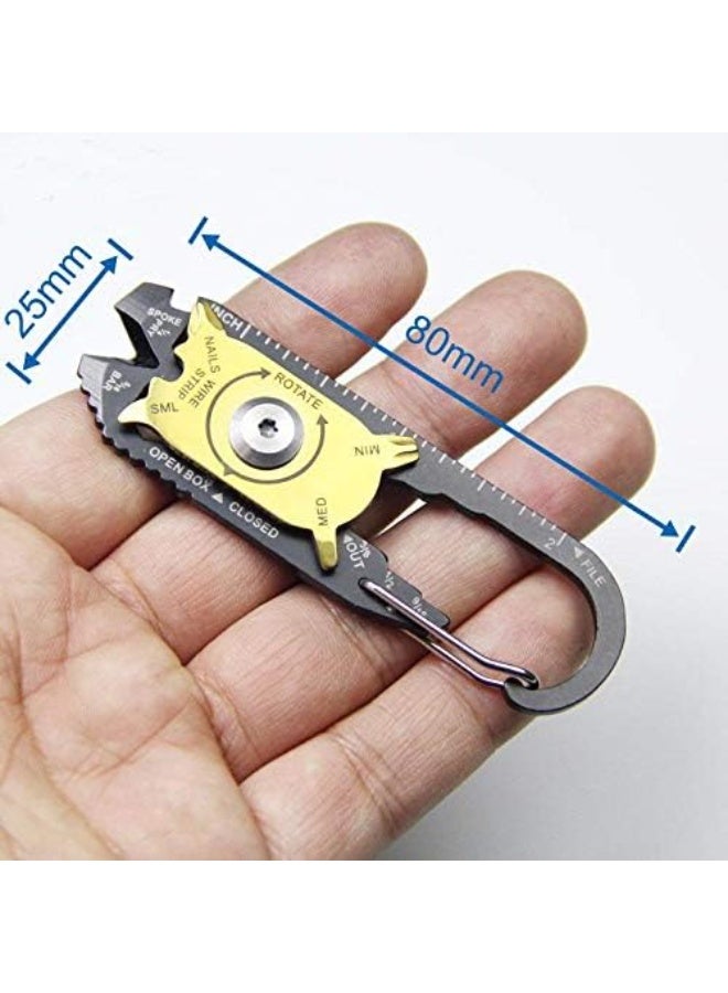 أدوات  متعددة الاستخدامات 20 في 1: حلقة تعليق، فتاحة زجاجات/علب/مسطرة/مفتاح ربط/مفك براغي/ملحق صيد/منظف أظافر/أداة سحب درج الأظافر، للاستخدام الخارجي/المنزلي، محمولة وقابلة للطي، سلسلة مفاتيح جيب - Image 2