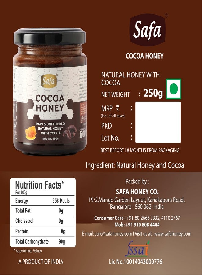 Safa Choco Spread Cocoa Honey | 100% Pure Natural | Healthy Breakfast Choco spread for Nurturing Growing Children and Adults | Organic Unheated Honey Spread with No Added Sugar or Preservatives 250g - Image 4