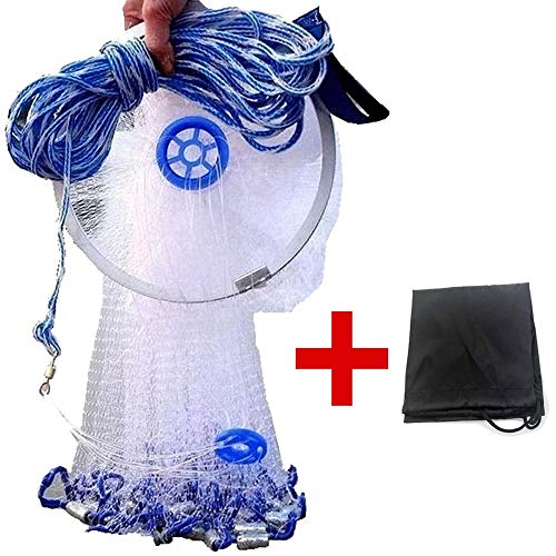 EASY BIG Cast Fishing Net with Aluminum Frame, 0.8 inch Mesh, 7.8-13.8 ft Diameter - Image 1