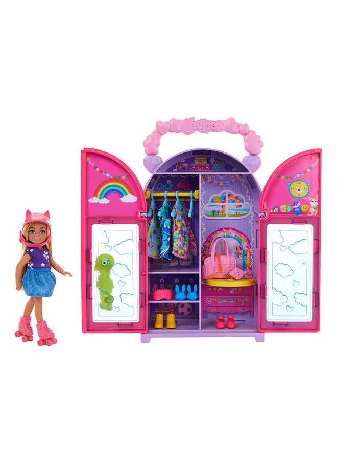 Barbie Chelsea Doll & Closet Toy Playset with 15 Pieces Clothes & Accessories Included, Foldable Set for On-The-Go Play & Storage - Image 1